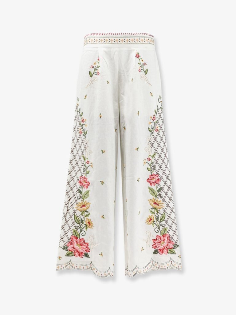 Linen and viscose trousers with embroidery