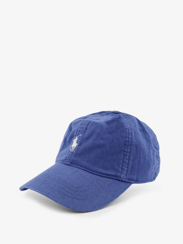 Linen hat with embroidered logo on the front