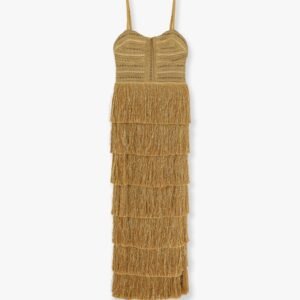 Long dress with embroidered courset and fringes