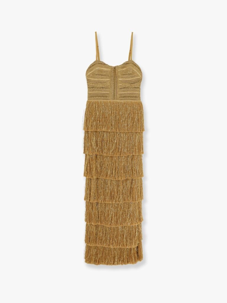 Long dress with embroidered courset and fringes