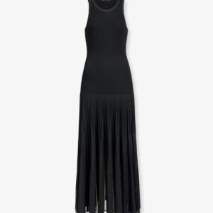 Long pleated viscose blend dress