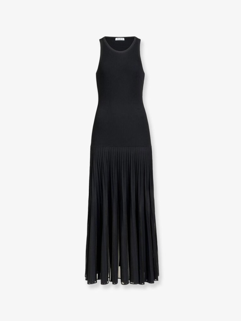 Long pleated viscose blend dress