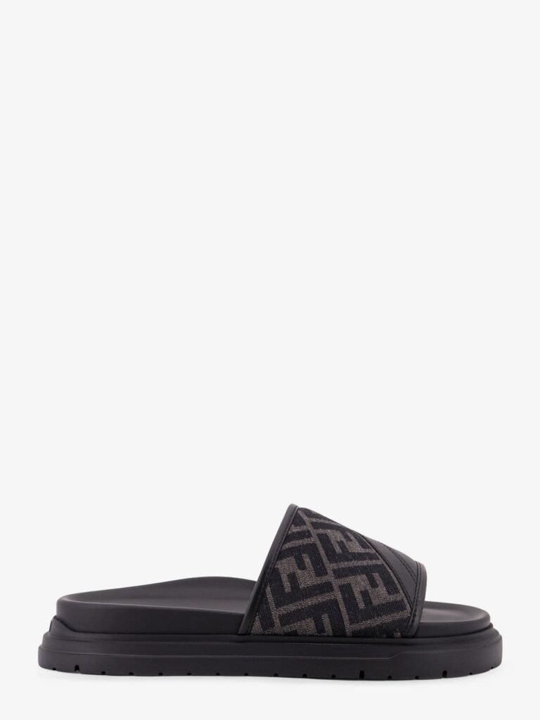 Low leather sandals with FF jacquard insert