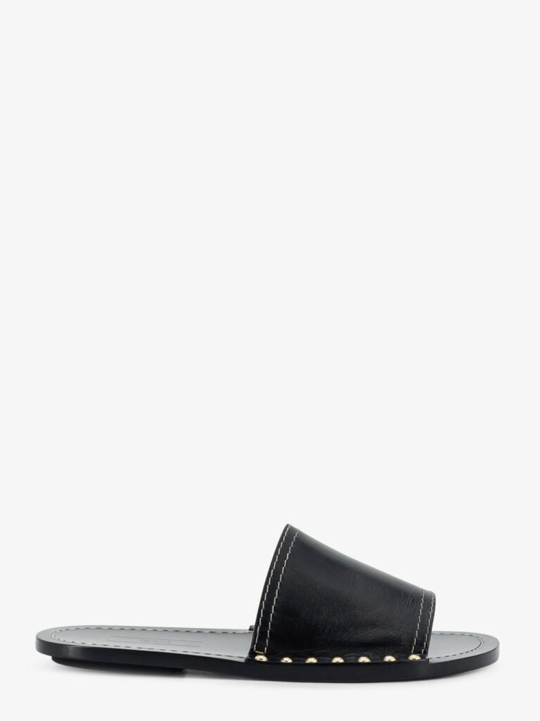 Low leather sandals with metal studs on the sides