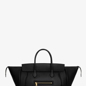 Luggage leather handbag with logo lettering on the front