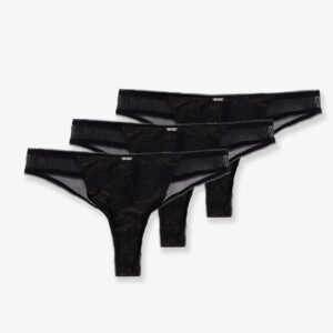 Lurex thong tripack with lace trim
