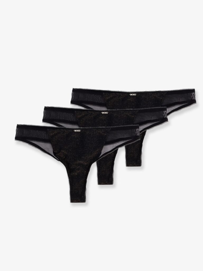 Lurex thong tripack with lace trim