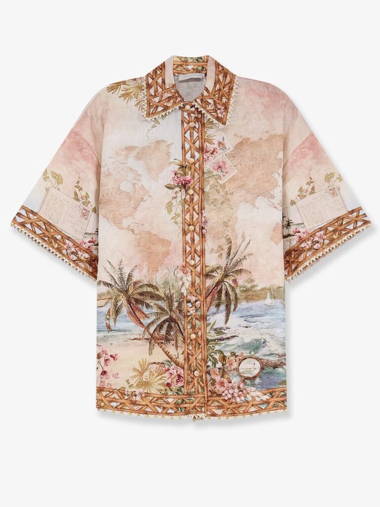 Mahon Linen Shirt with Blue Island Map Print