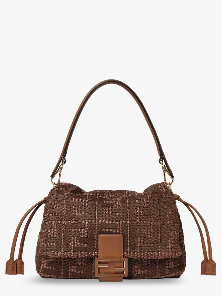 Mamma Baguette Medium Raffia Handbag with FF Embroidery