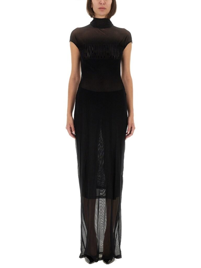 MESH DRESS WITH FLOCKED LOGO