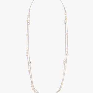 Metal and pearls VLogo Signature necklace