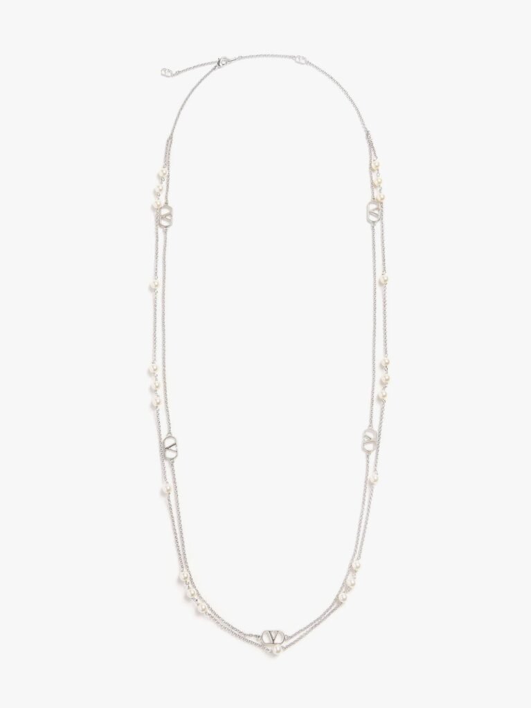 Metal and pearls VLogo Signature necklace