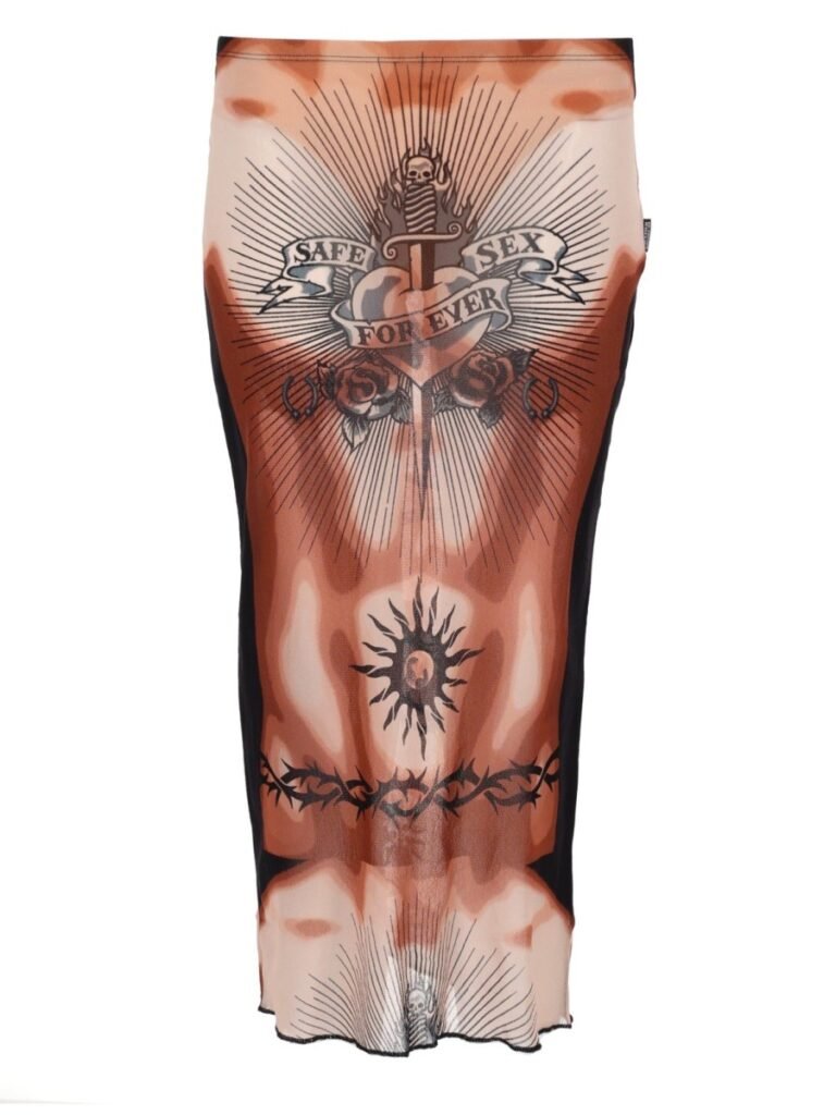 MIDI SKIRT WITH "SAFE SEX TATOO" PRINT