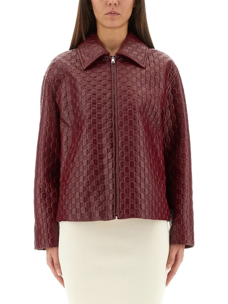 OVERSIZED LEATHER JACKET WITH EMBOSSED GG