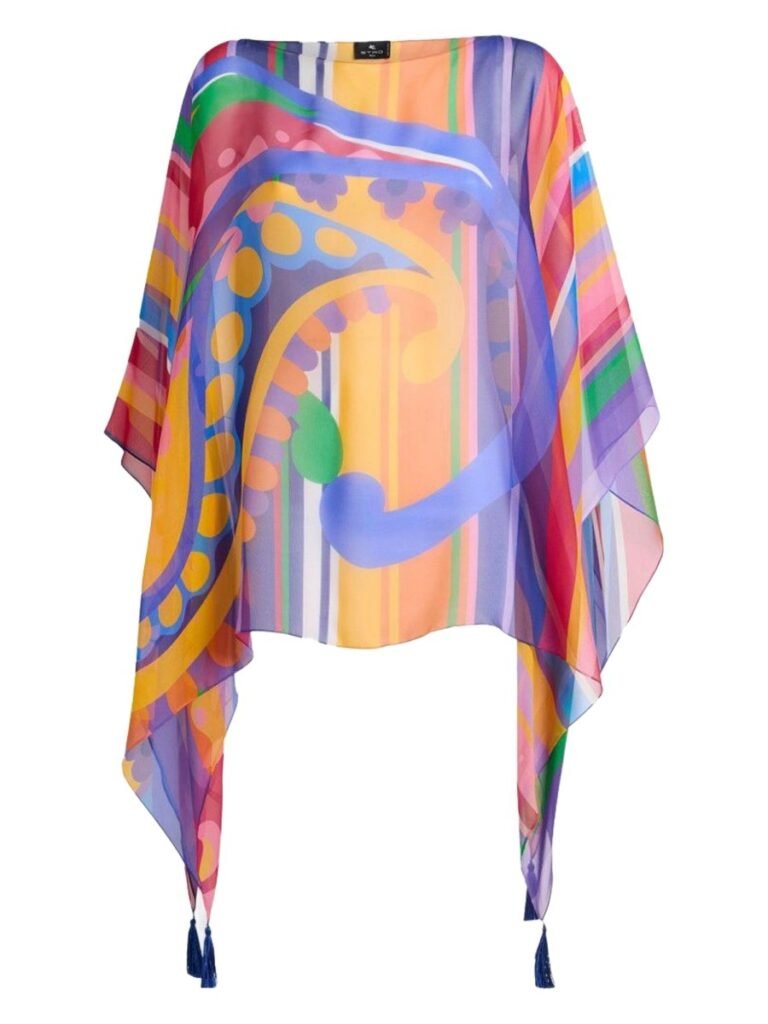 PAISLEY PRINT SILK PONCHO TOP
