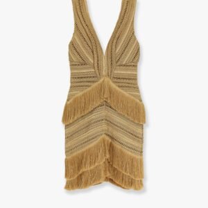Pampas mini dress with embroidery and fringes