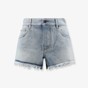 Paula's Ibiza-Blue denim bermuda shorts with frayed edges