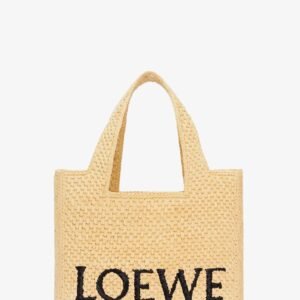 Paula's Ibiza -Small Loewe Font raffia handbag with embroidered logo on the front