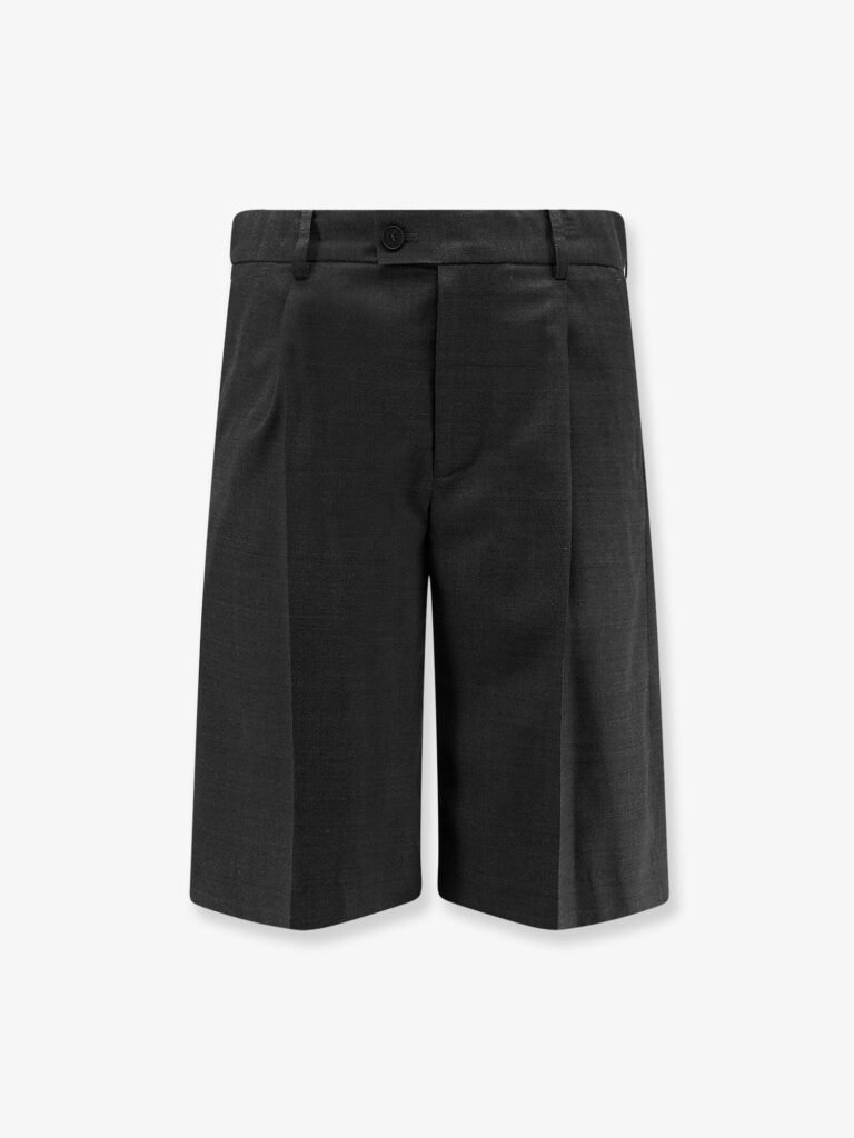 Pleated wool and silk bermuda shorts