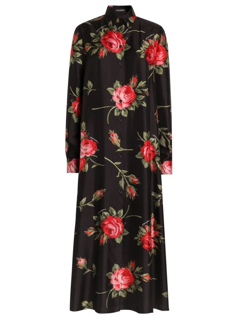 ROSE BOUQUET PRINT TWILL LONG DRESS