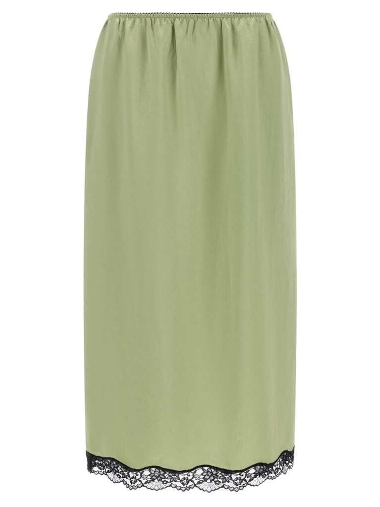 Satin froissé and lace skirt