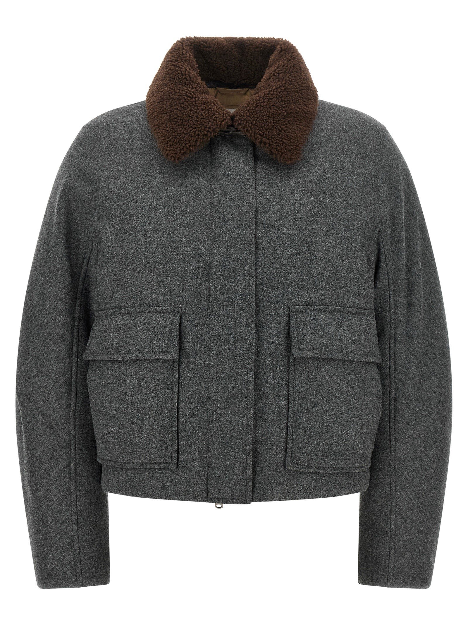 Shearling collar cropped jacket