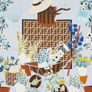Silk scarf with Gardening print