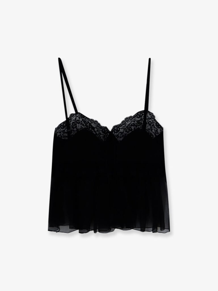 Silk top with lace profiles