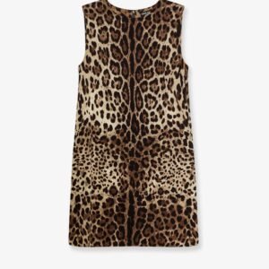 Stretch silk dress with Leopard print