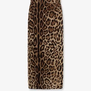 Stretch viscose longuette skirt with animal print