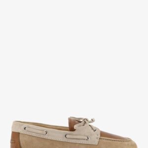 Suede loafer with leather inserts