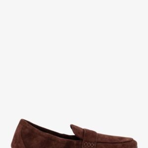Suede loafer with metal logo detail