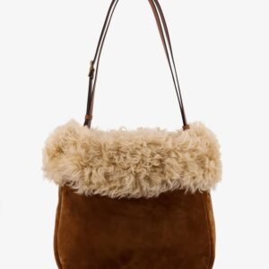 Suede shoulder bag with shearling profile