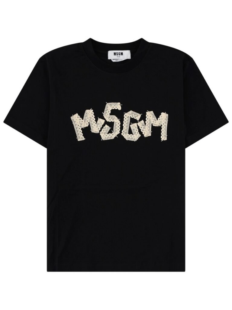T-SHIRT CON LOGO RICAMATO IN PIZZO