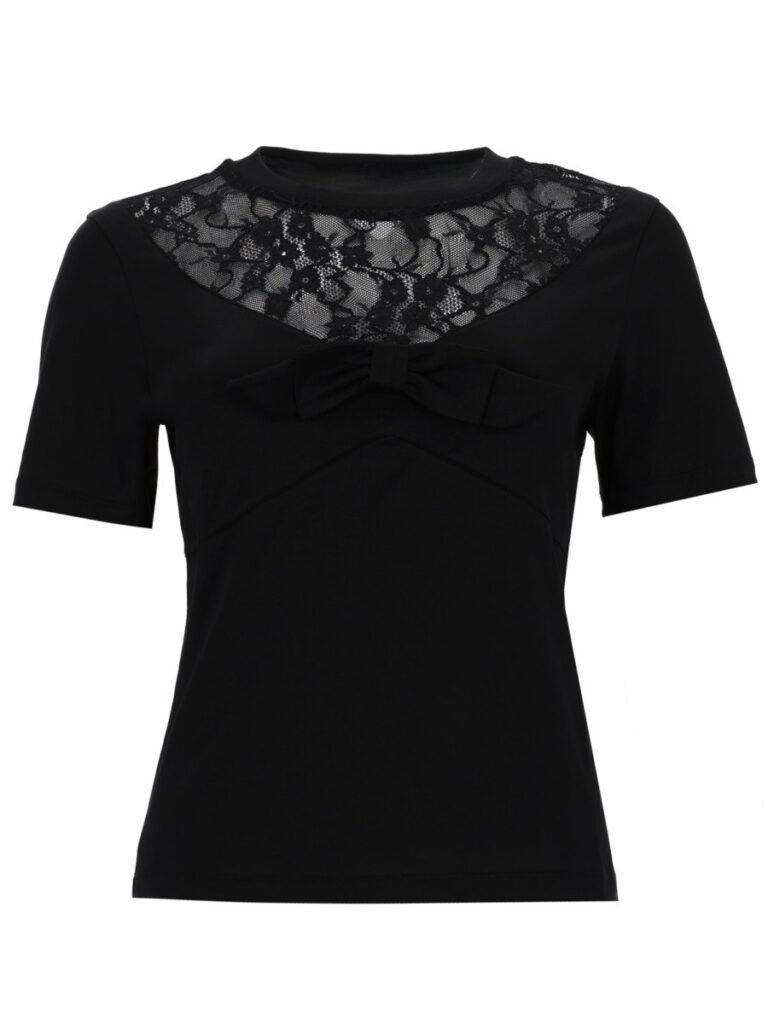 T-SHIRT WITH BOW AND LACE INSERTS