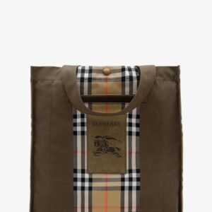 Tote Trench Check canvas shoulder bag with suede logo label on the front
