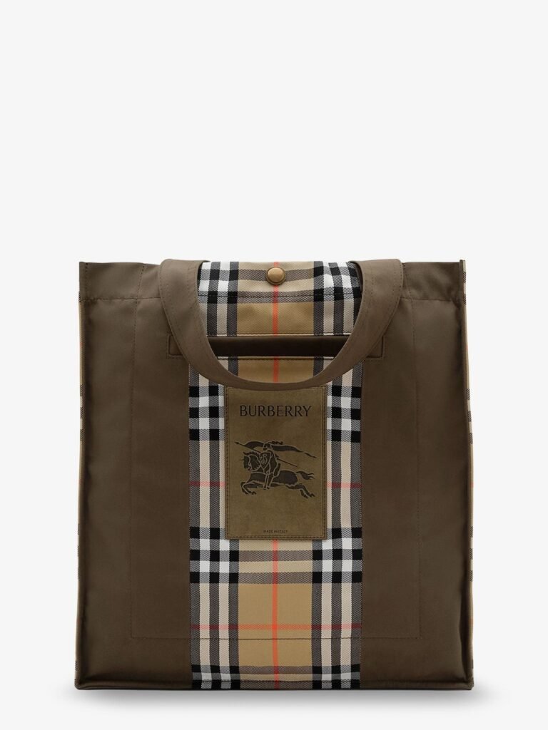 Tote Trench Check canvas shoulder bag with suede logo label on the front