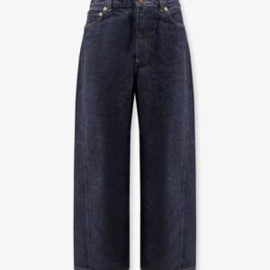 Twisted dark blue denim jeans