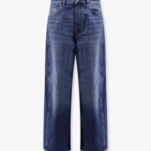 Twisted stone-washed denim jeans