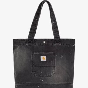 Used-effect black denim shopping bag