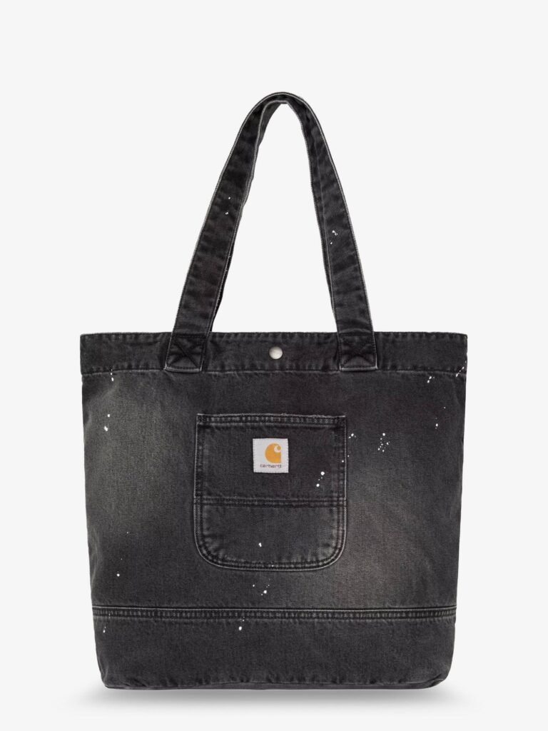 Used-effect black denim shopping bag