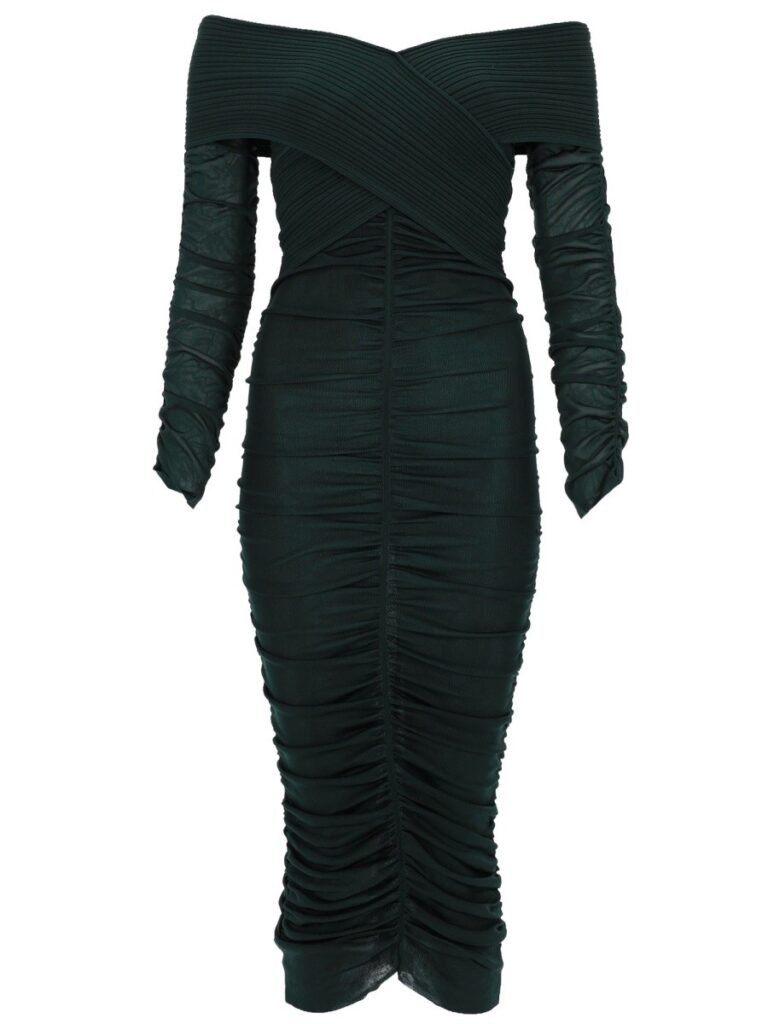 VISCOSE GATHERED MIDI DRESS