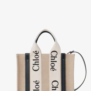 Woody linen canvas and leather crossbody bag