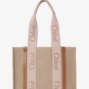 Woody linen shoulder bag with front embroidered logo