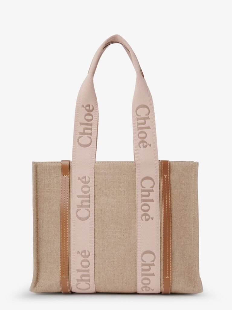 Woody linen shoulder bag with front embroidered logo