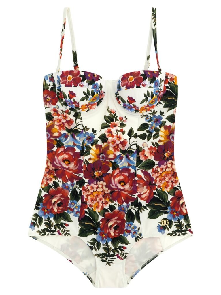 One-piece swimsuit with floral print
