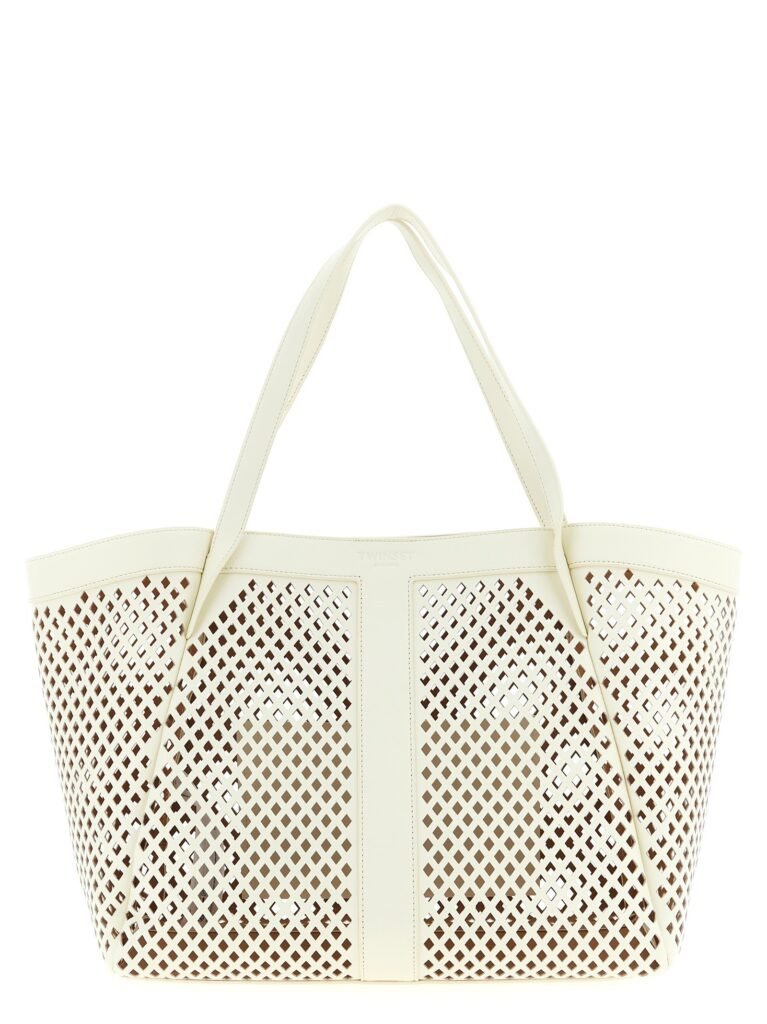 Openwork leather shopping bag
