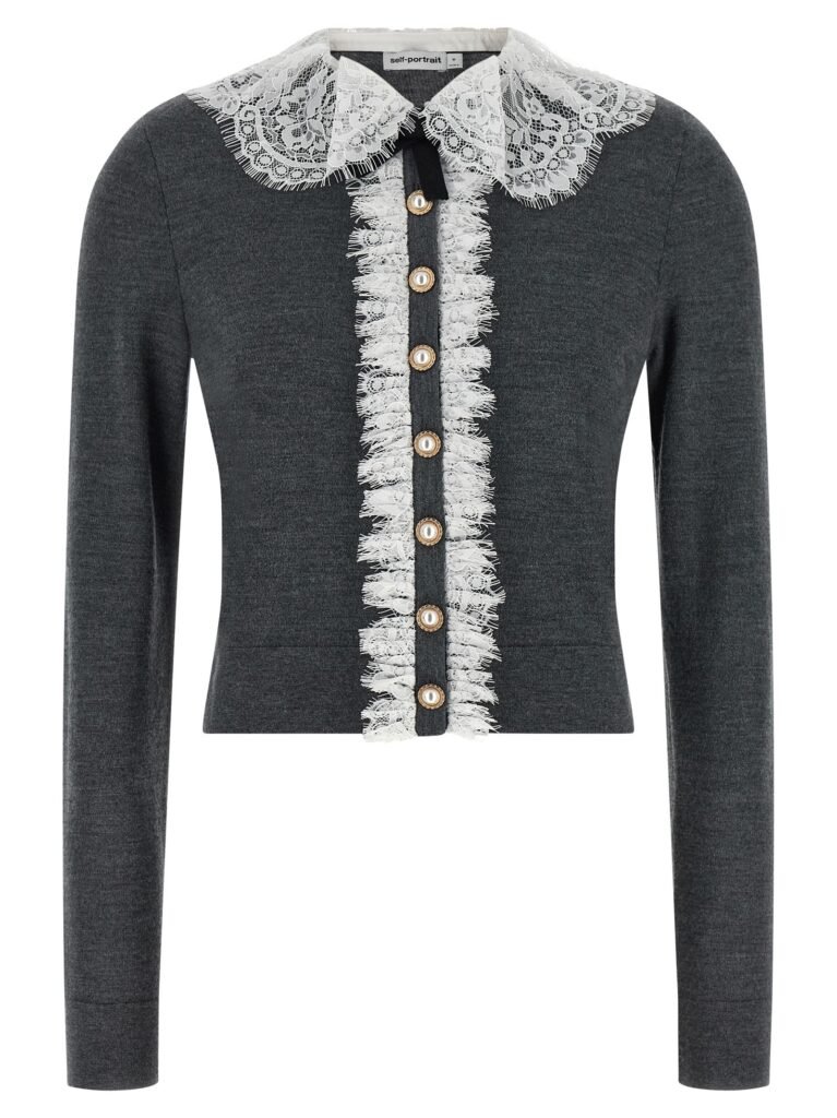Grey Lace Collar Knit' cardigan