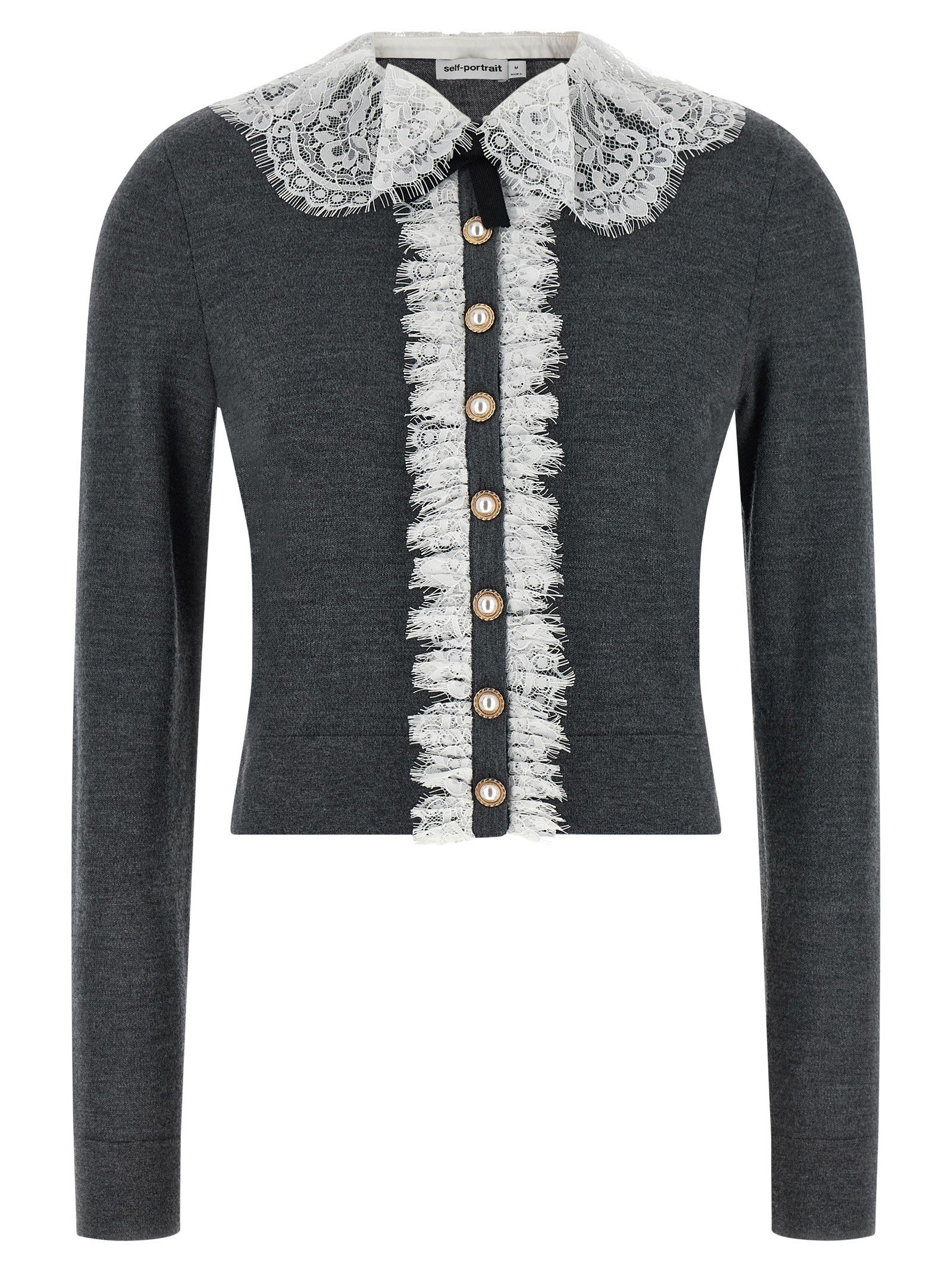 Grey Lace Collar Knit' cardigan
