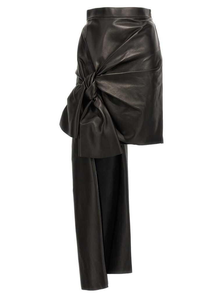 Maxi bow leather skirt